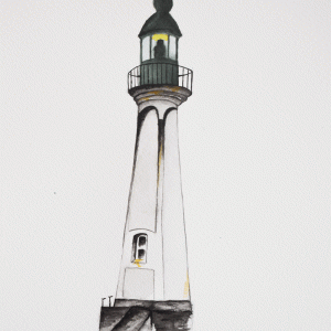 Lámina del Faro de St.-Valery en Caux Lighthouse, Normandy, France - acuarela
