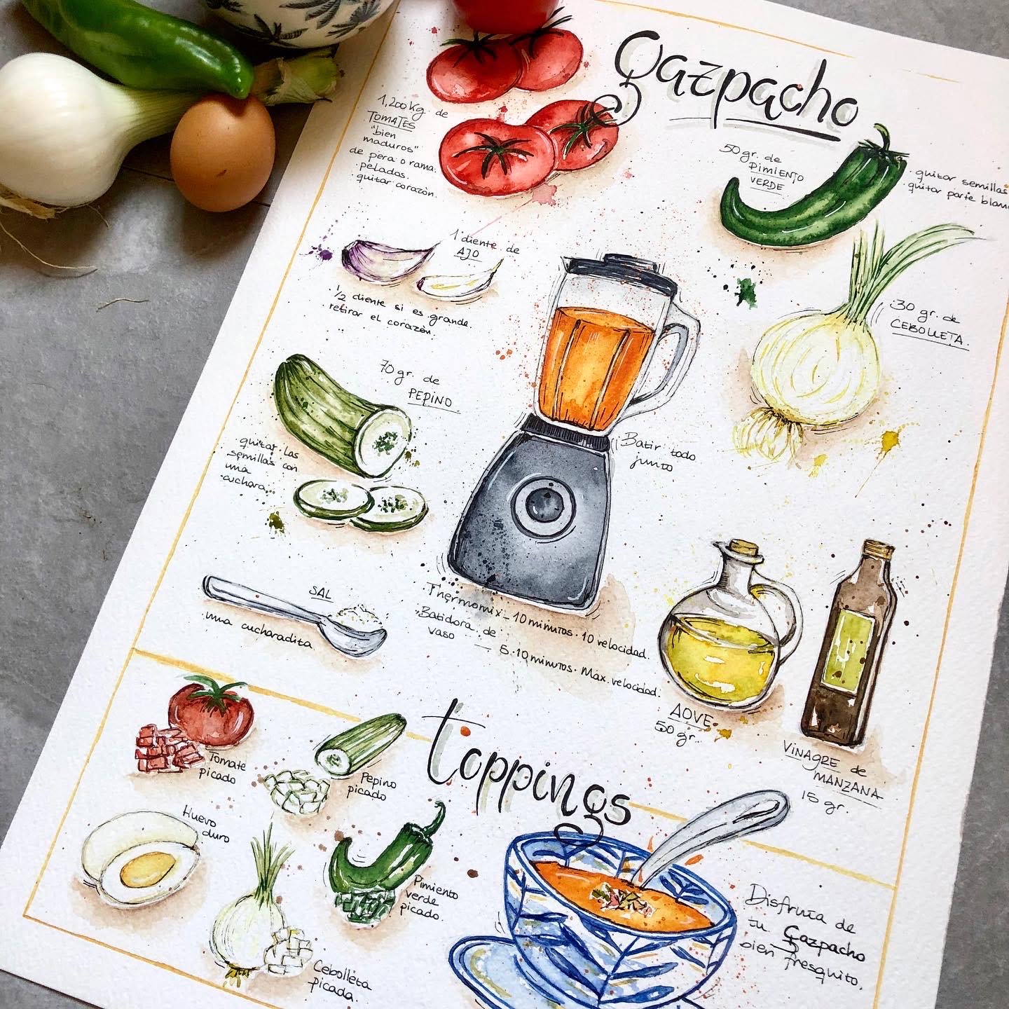Receta Gazpacho – Acuarela original