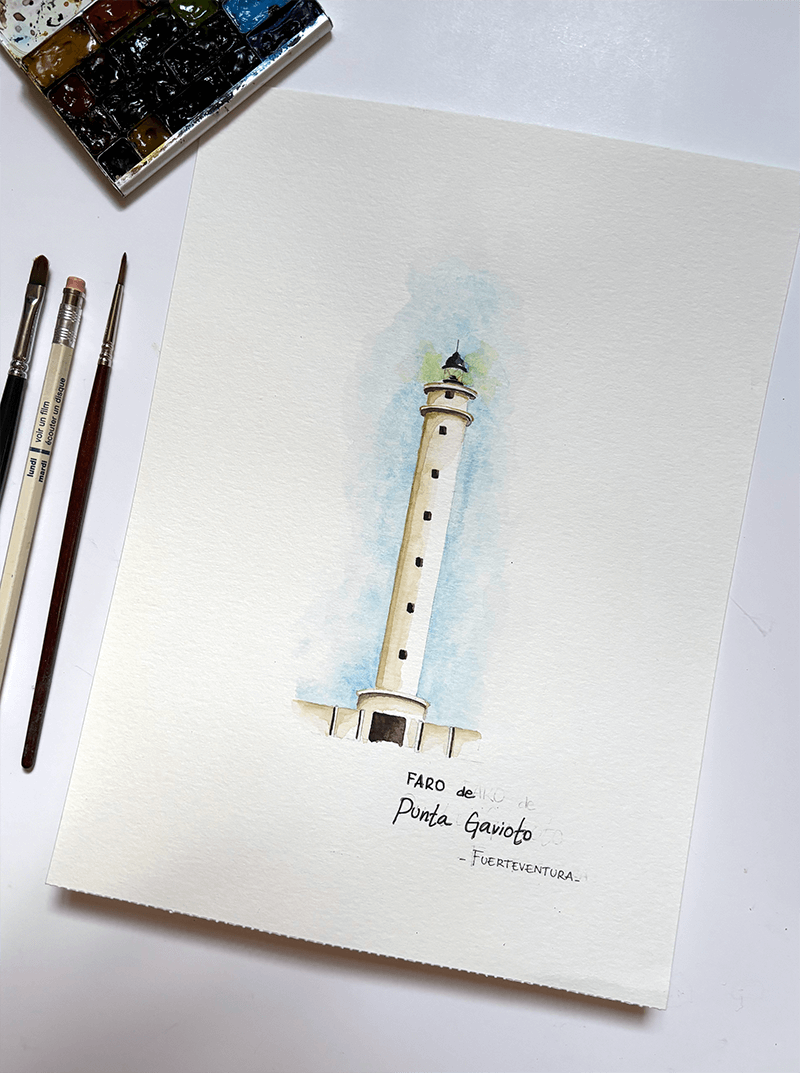 Faro de PUNTA GAVIOTO (Fuerteventura) – Acuarela original