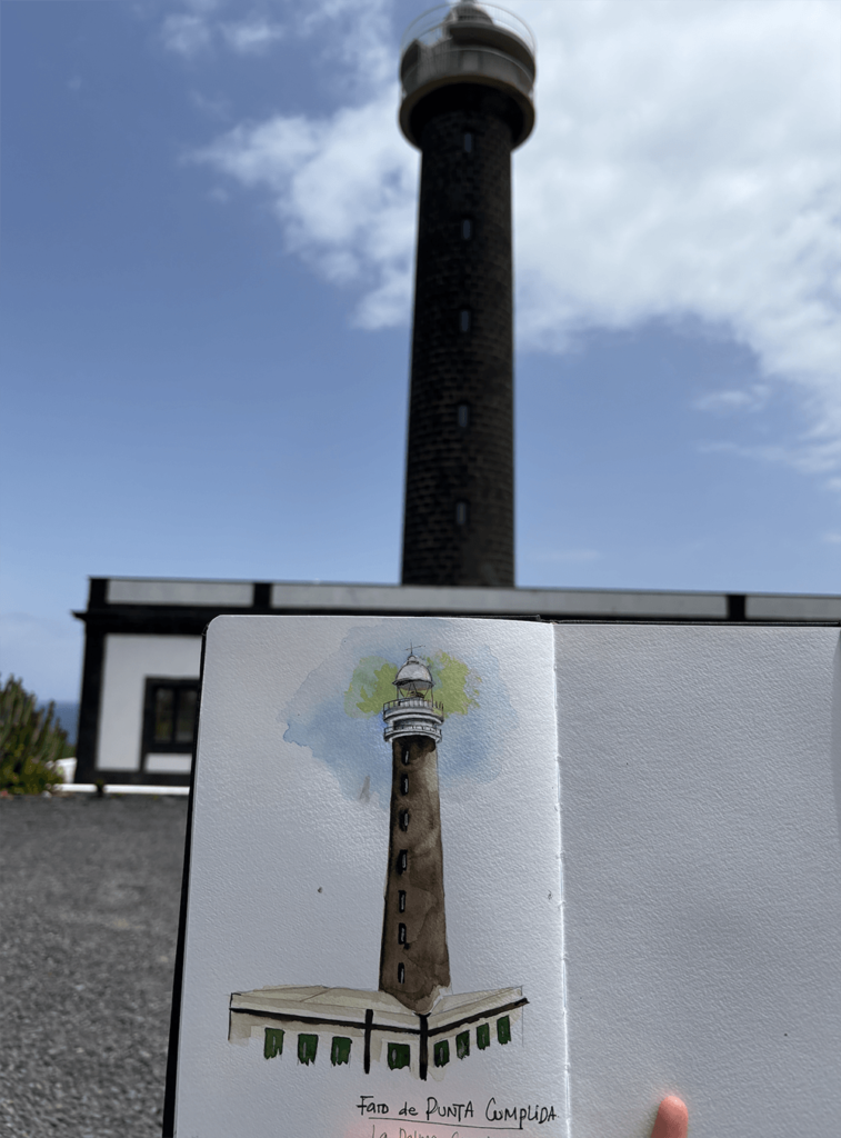 Faro de punta cumplida La Palma ilustarado acuarela