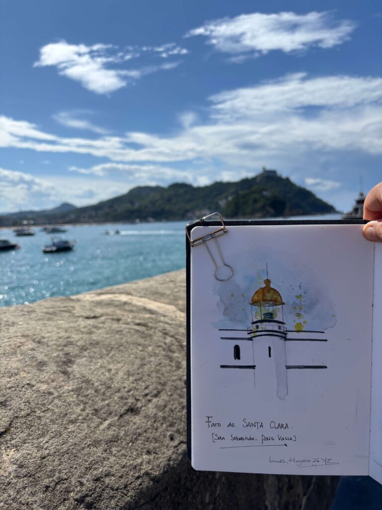 Faro de Santa Clara en San Sebastián - Ilustrado - Acuarela