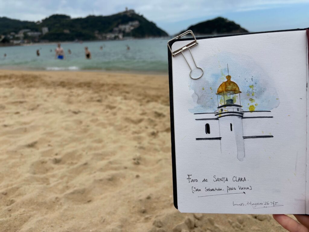 Faro de Santa Clara en San Sebastián - Ilustrado - Acuarela