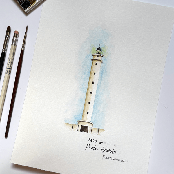Faro de PUNTA GAVIOTO (Fuerteventura) – Acuarela original