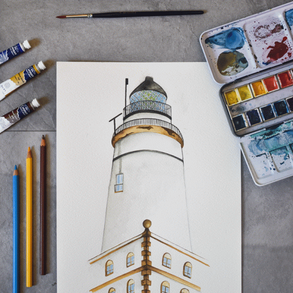 Lámina Faro de Málaga – Acuarela